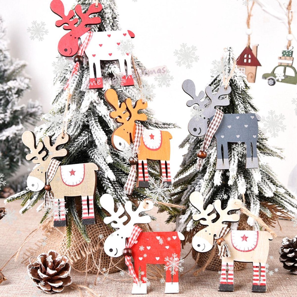 YIYU Phụ Kiện Trang Trí Cây Thông Giáng Sinh Hình Tuần Lộc Bằng Gỗ