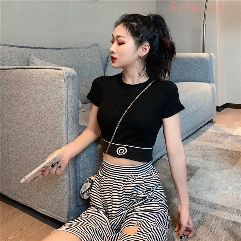 Áo lửng dệt kim ngắn tay thời trang cho nữ