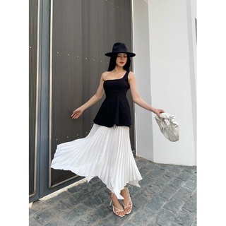 VELLE DESIGN Chân váy dập ly lụa Lavia chất lụa Mango cao cấp không nhăn