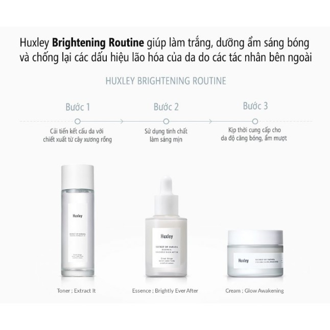 Set Dưỡng Trắng Da, Giúp Da Căng Bóng Mịn Màng, Cải Thiện Tone Da Sạm Màu Do Môi Trường Ô Nhiễm Huxley Brightening Trio