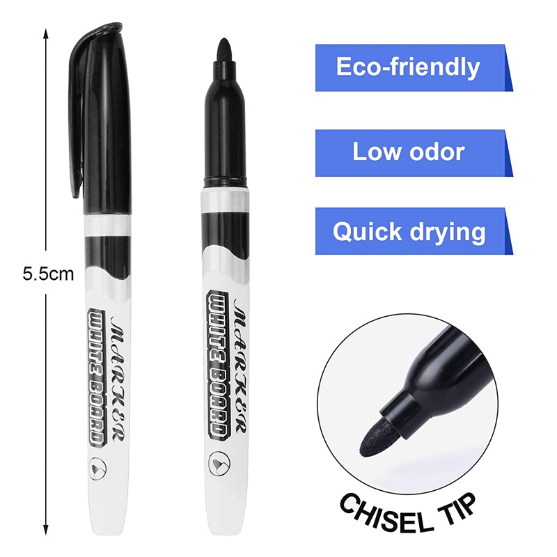 Bộ 60 Bảng Đánh Dấu Khô Đầu Mảnh Màu Trắng Đen Dùng Cho Lớp Học / Văn Phòng