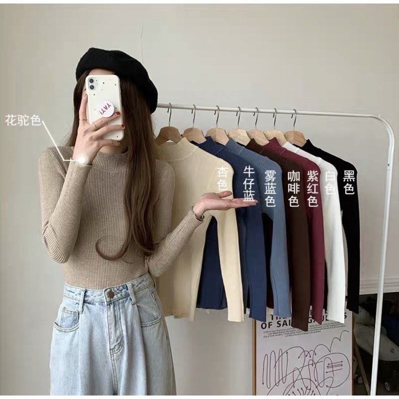 Áo len tăm cổ 3 phân áo giữ nhiệt hàng quảng châu cao cấp