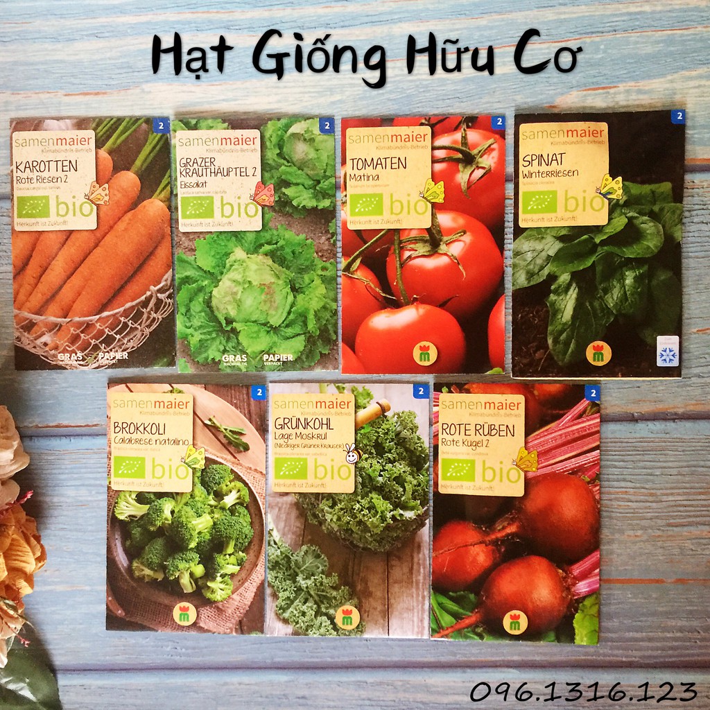 Hạt giống hữu cơ (Cải kale, Bó xôi, Cà chua, Súp lơ...)