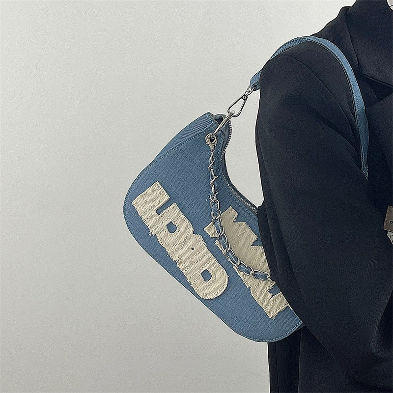 Túi Đeo Chéo denim yuanbao Thêu Họa Tiết Mới 2022 Gylb1622