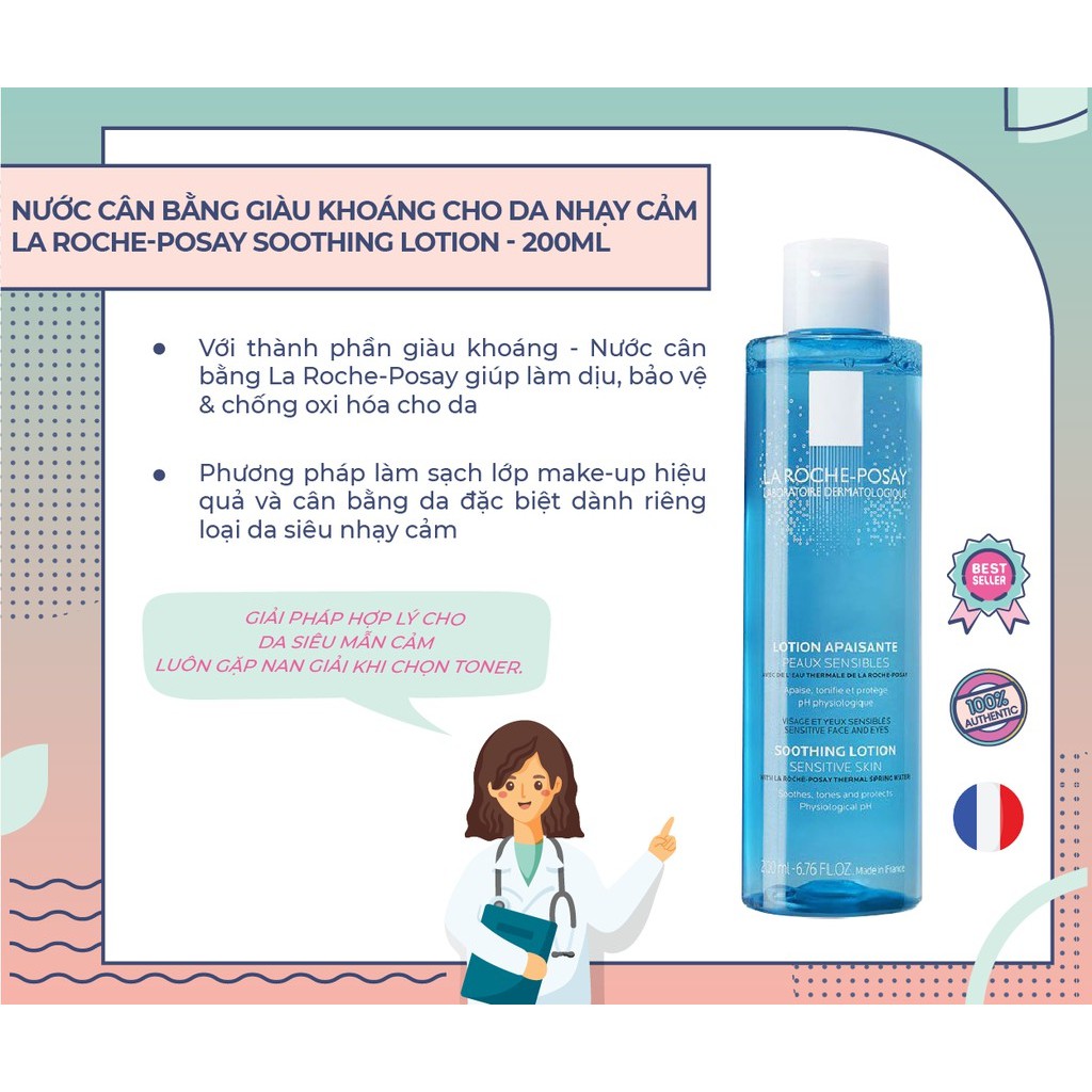 Nước Hoa Hồng La Roche-Posay Cho Da Thường, Nhạy Cảm 200ml Soothing Lotion Sensitive Skin Giàu Khoáng Cho Da Dầu