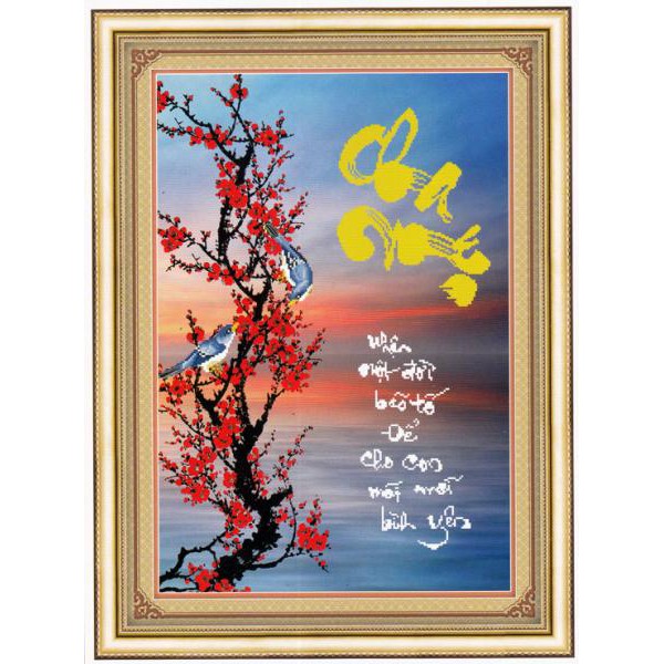 Tranh Thêu Chữ Thập 3D Cha mẹ nhận một đời bão tố.Để cho con mãi mãi bình yên.222607 (KHÁCH TỰ THÊU) KT:48X67CM