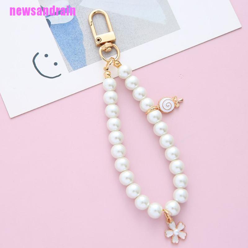 Móc Khóa Kim Loại Mạ Vàng Đính Ngọc Trai Thời Trang Hàn Quốc