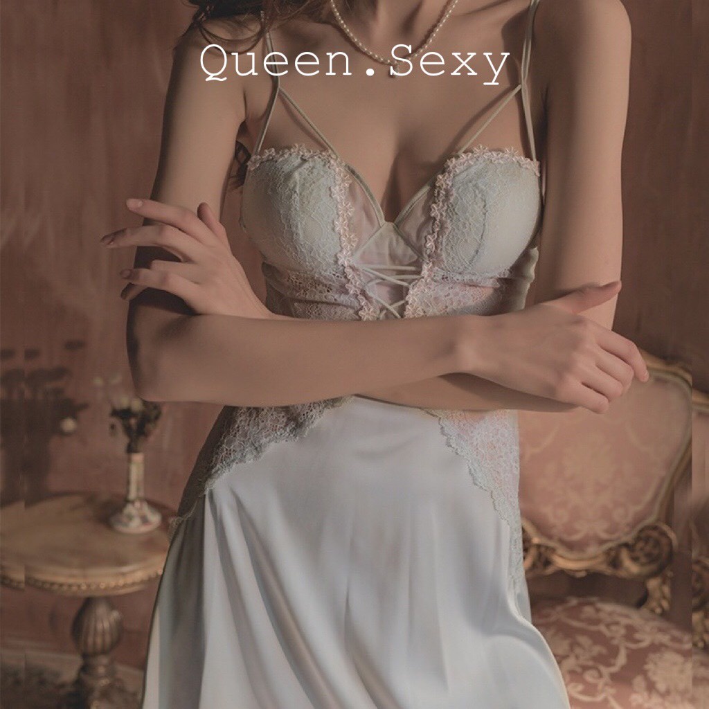 Váy ngủ lụa sexy, quyến rũ, hàng Quảng Châu cao cấp, thiết kế ren viền cup ngực cực sang chảnh - Queen.Sexy - VN50