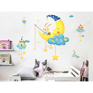 Decanl tranh dán tường Thỏ và trăng giấc mơ cho bé
