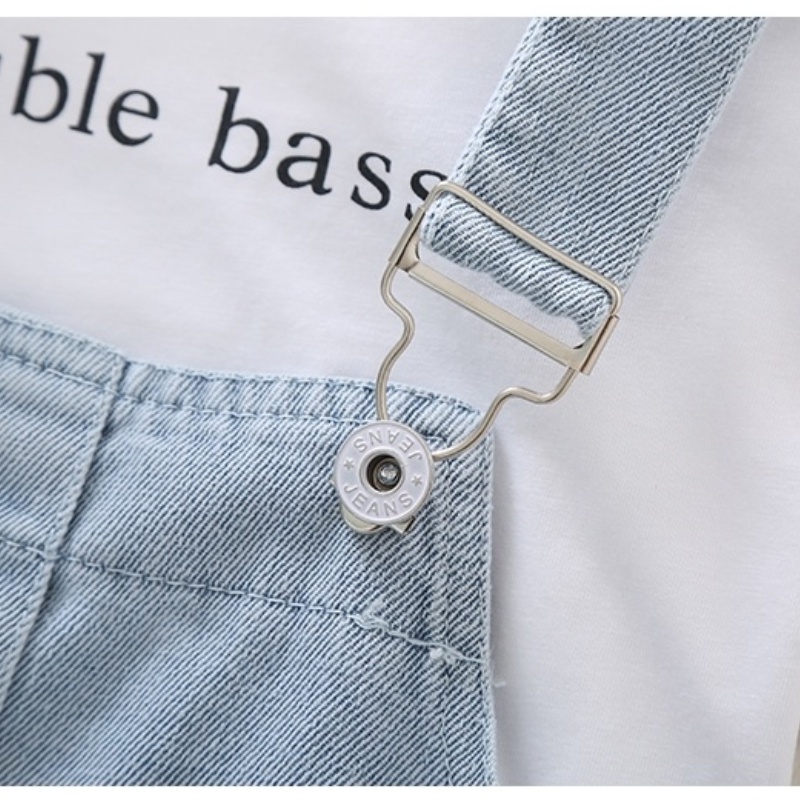 Bộ Áo Thun Ngắn Tay + Đầm Yếm Denim Thời Trang Mùa Hè Mới 2022 Cho Bé Gái