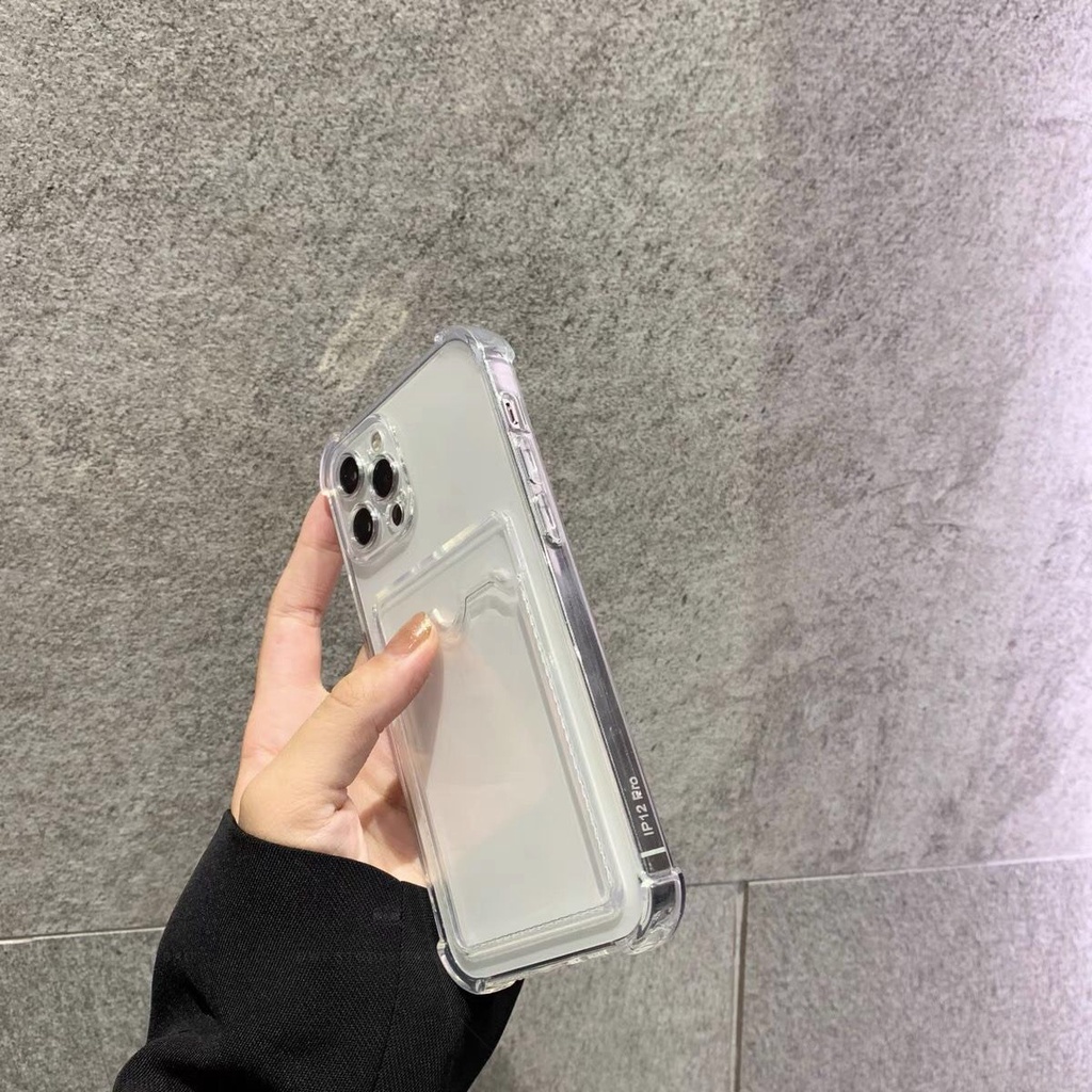 Ốp Lưng Iphone trong suốt Có Ngăn Đựng Thẻ viền vuông bảo vệ camera IP 6 6s 7 8 Plus SE X XS XS Max 11 12 13 14 Pro Max