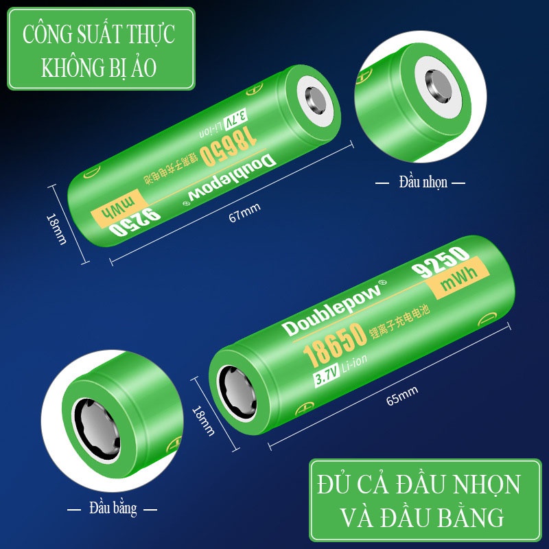Pin 18650 sạc lại Doublepow 9250mWh - Pin Lithium dung lượng cao