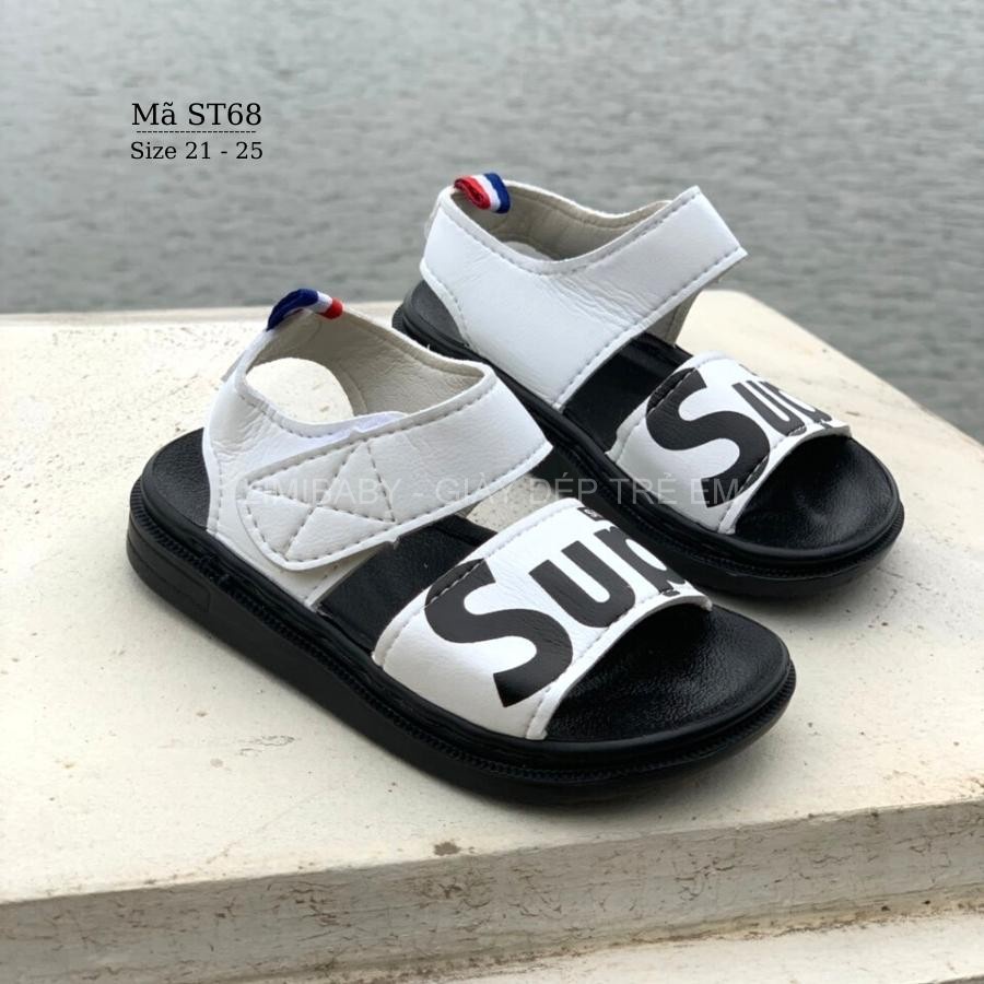 Sandal bé trai trắng Super da mềm quai ngang thể thao và cá tính phù hợp trẻ em tập đi 1 2 3 tuổi phong cách Hàn ST68