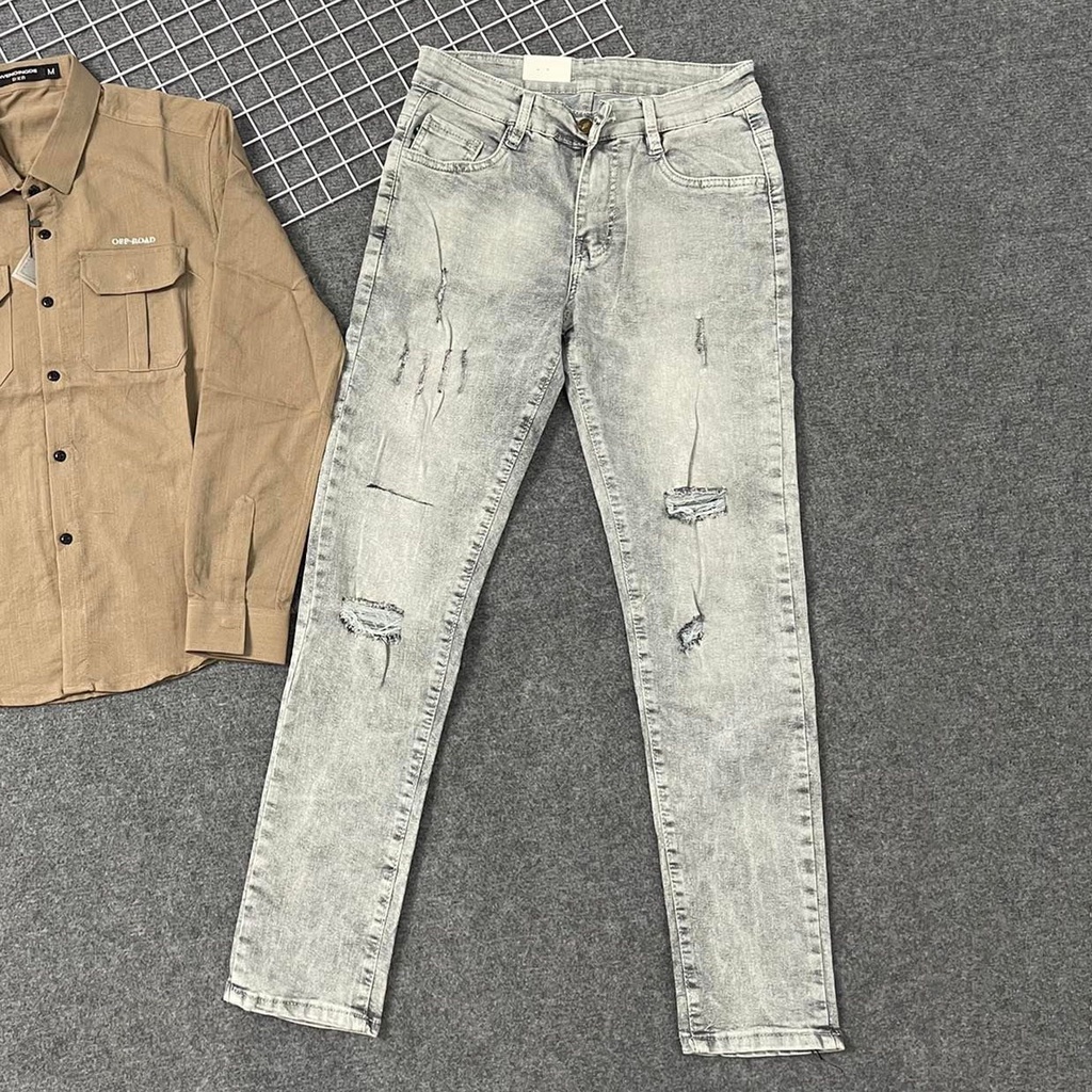 Quần jean nam dài, quần bò nam Dabass rách kiểu cá tính chất vải co dãn thoải mái hàng y hình 668xam