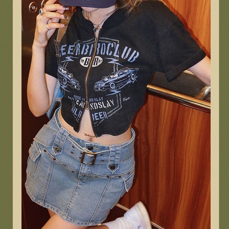 ✐Áo Thun Ngắn Tay Có Khóa Kéo Phong Cách Âu Mỹ Thời Trang Mùa Hè Mới 2022