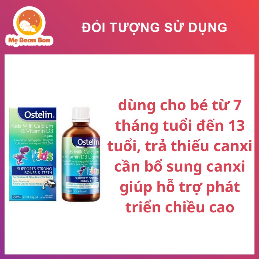 CANXI và vitamin D3 Khủng Long Dạng Nước Ostelin Kids Milk Calcium và Vitamin D3 liquid 90ml của úc cho bé từ 7 tháng