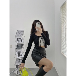 Áo Croptop Cadigan Cột Dây Thun Gân Dày Dặn Tay Dài