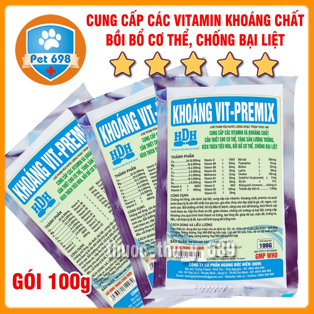 KHOÁNG VIT PREMIX 100g chống còi, mau lớn,nâng cao sức đề kháng, kích thích vật nuôi them ăn, cho gia súc, gia cầm