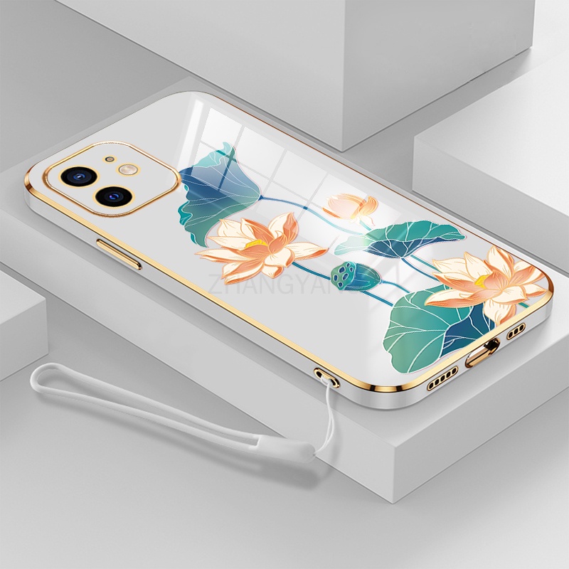 ốp lưng iPhone 12 iPhone 12 pro iPhone 12 pro max Ốp Điện Thoại TPU Dẻo Mạ Màu Họa Tiết Hoa Sen Sang Trọng