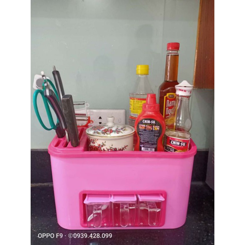 Khay để gia vị nhà bếp có chỗ cắm dao hàng Việt Nhật