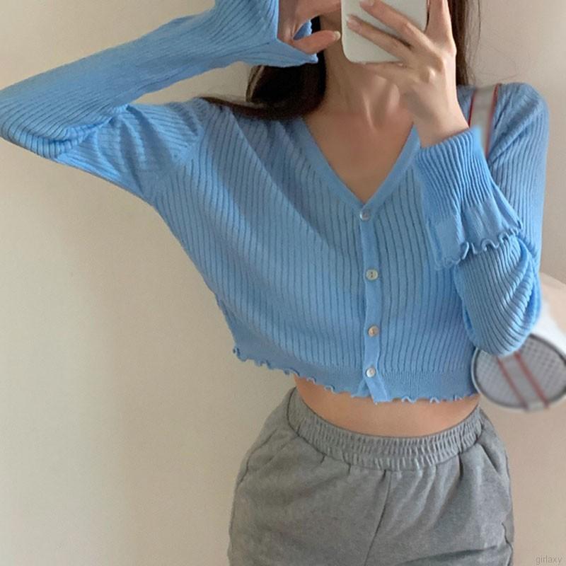 Áo Khoác Cardigan Tay Dài Cổ Chữ V Màu Trơn Phong Cách Hàn Quốc | BigBuy360 - bigbuy360.vn