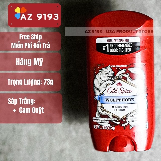 [Hàng Mỹ] Lăn Khử Mùi Old Spice Dạng Sáp Trắng, 73g, Dòng Lăn Nách Chống Mồ Hôi, Khử Mùi Hôi, Giảm Vàng Áo- AZ 9193