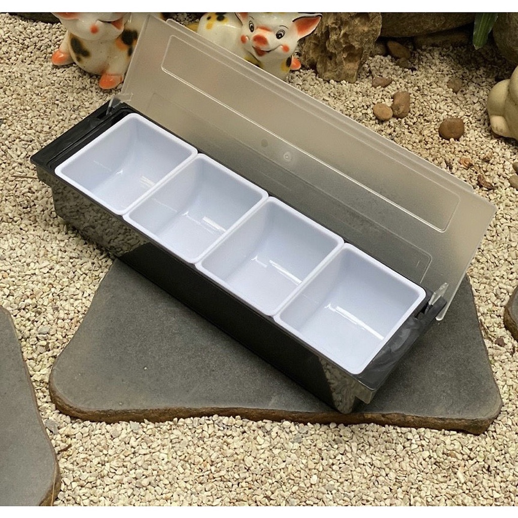 Khay đựng topping nhựa 3 4 5 6 ngăn đựng thạch, hoa quả có nắp đậy giữ đồ ăn sạch sẽ