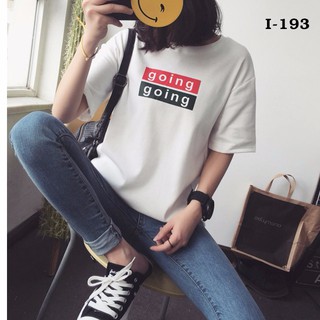 I-193 áo thun tay lỡ form rộng màu trắng chữ going