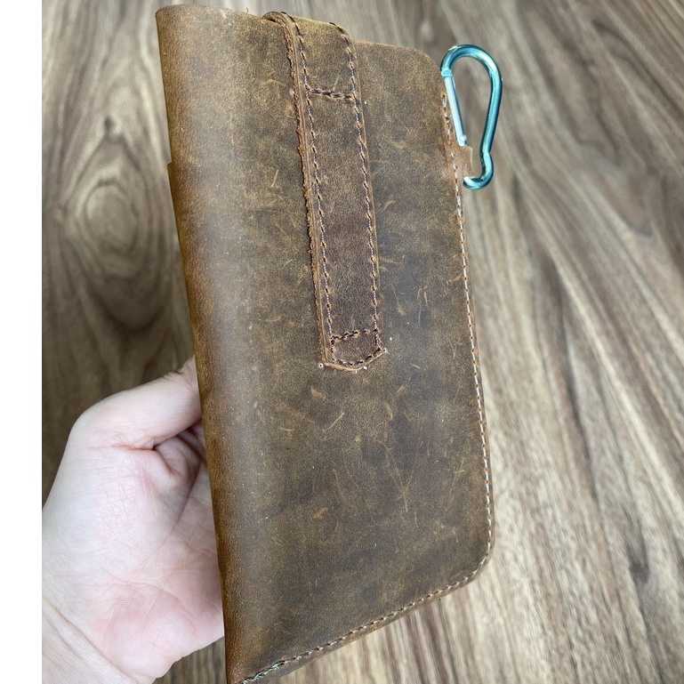 Bao da bò thật đựng 2 điện thoại hoặc bao thuốc, Bao da đeo thắt lưng Handmade da bò sáp thật 100%