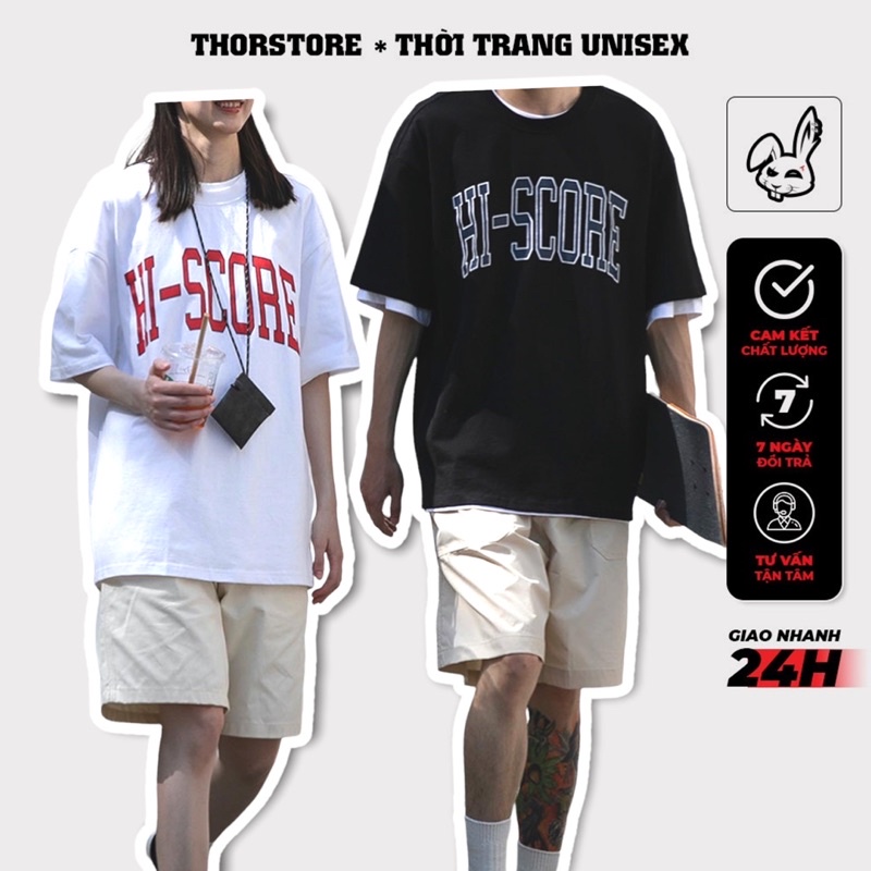 Áo thun tay lỡ nam nữ,in chữ Score 2 màu