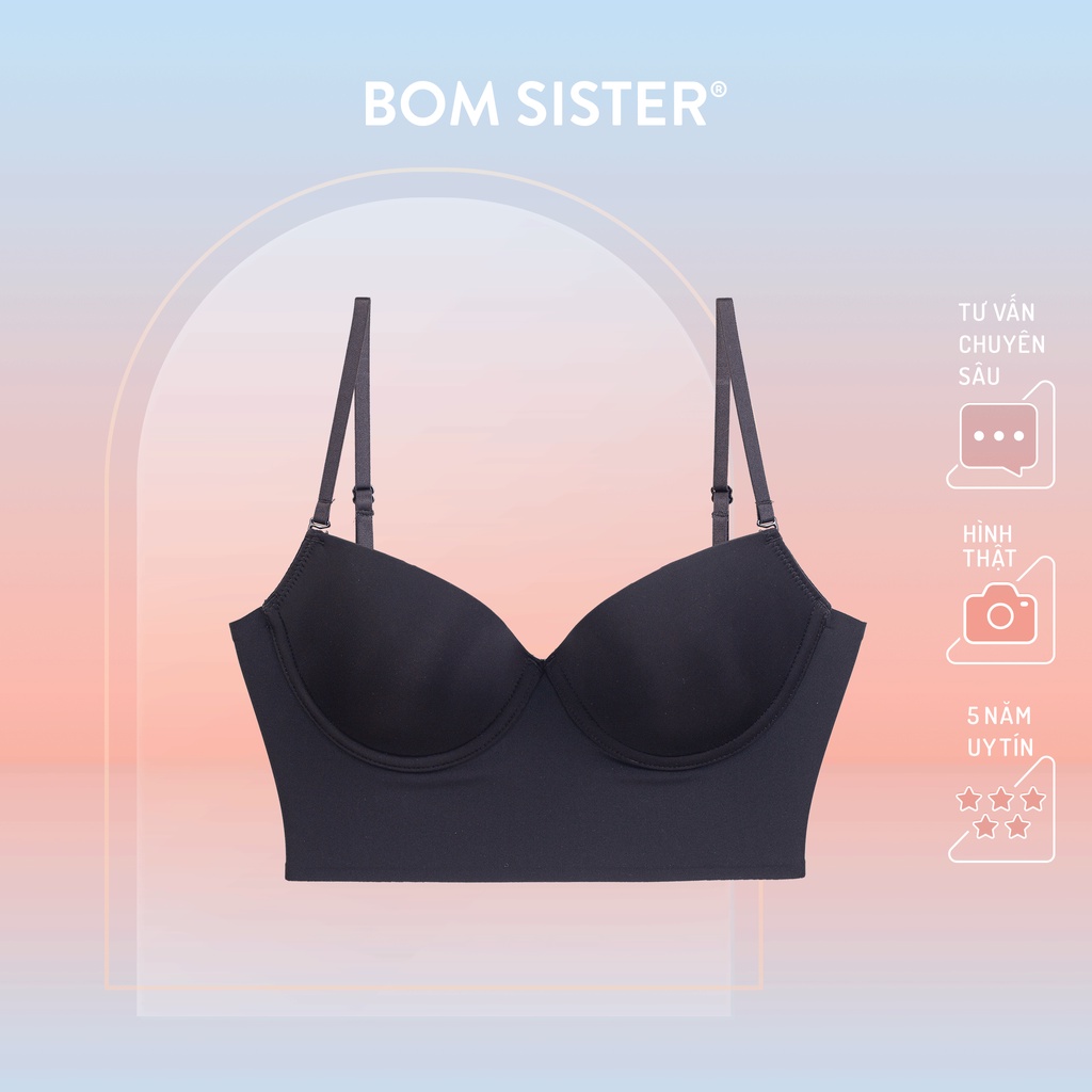 Áo lót mút mỏng có gọng croptop cài sau màu trơn khoét lưng BOM SISTER A7922