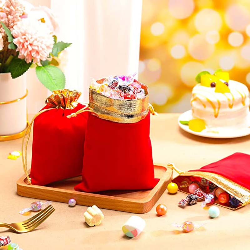 Túi nhung đỏ mềm mại đựng trang sức có dây rút