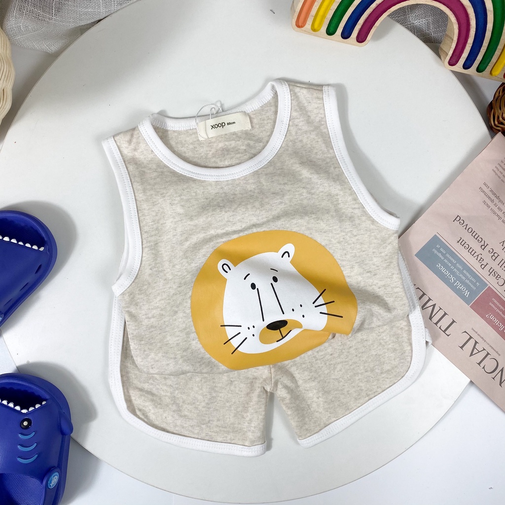 [SALE] Bộ Ba Lỗ Bé Gái, Bé Trai Minky Mom Vải Cotton Borip Động Vật Cổ Viền, Áo Thun 3 Lỗ Cho Bé Mặc Hè MKM3LO2202