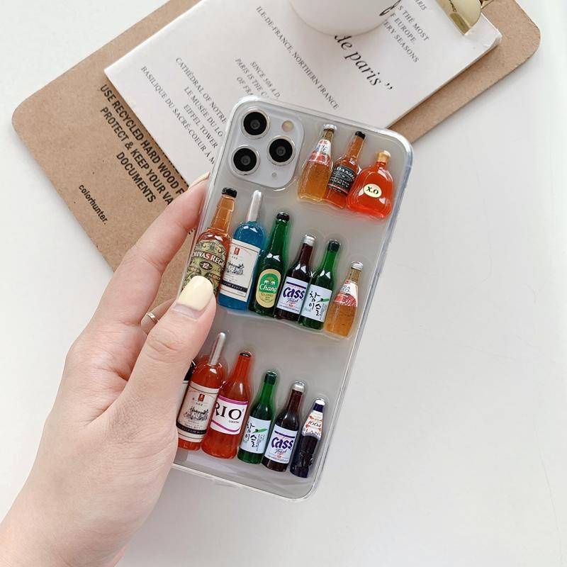 Ốp Điện Thoại Epoxy Trong Suốt Hình Chai Rượu Bia 3D Cho iPhone 13 12 11 Pro MAX Mini X XS MAX XR SE 2022 2020 7 8 Plus