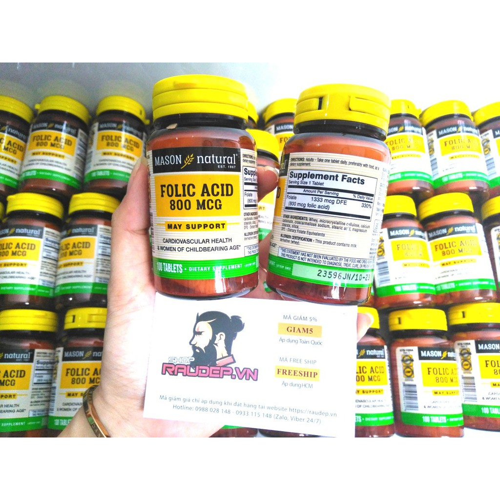 Folic 800mcg  Mason Natural Tốt Cho bà Bầu
