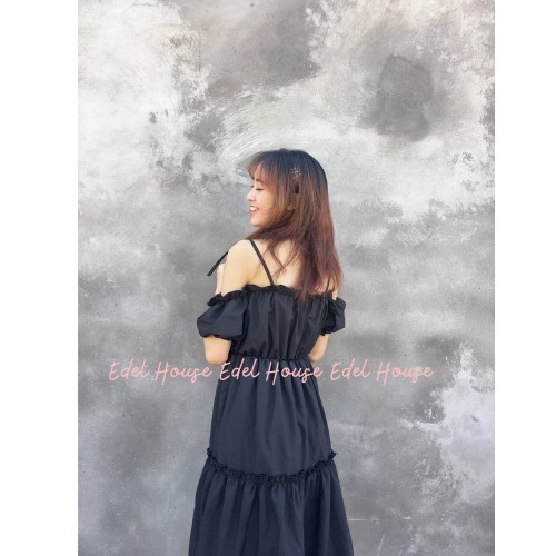 Váy đen dây ngực trễ vai buộc cổ Edel Có Ảnh Thật + Đánh Giá E122 | BigBuy360 - bigbuy360.vn