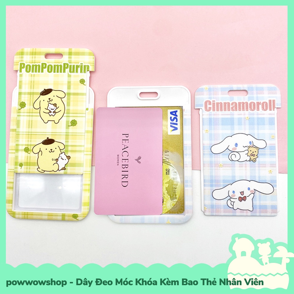 [Sẵn VN - Hỏa Tốc] Dây Đeo Thẻ, Bao Thẻ Nhân Viên Kèm Móc Khóa Mẫu Sanrio Pastel Purin, Cinnamoroll, Hello Kitty