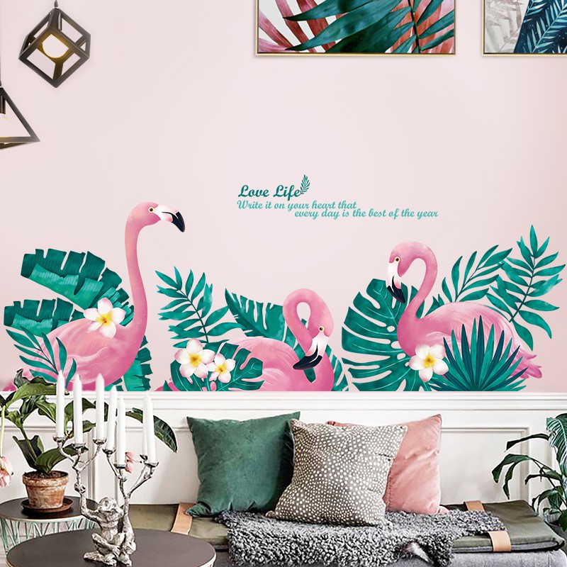 Decal dán tường Mẫu Hồng Hạc Bên Rừng Có keo sẵn , bóc dán được trên mọi bề mặt QR9099