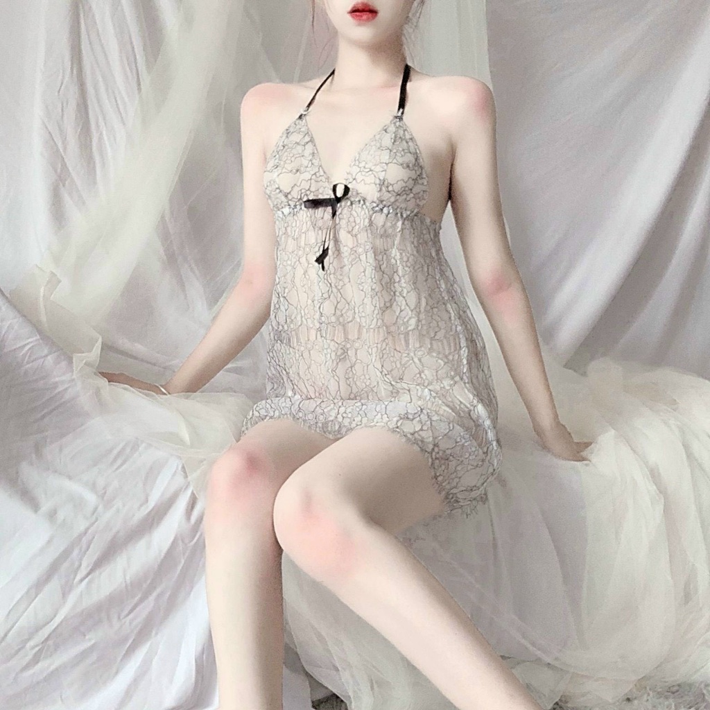 Váy ngủ ren sexy gợi cảm quyến rũ dáng suông cho nữ(tặng kèm quần lọt khe)  freesize 45 - 65kg_V02