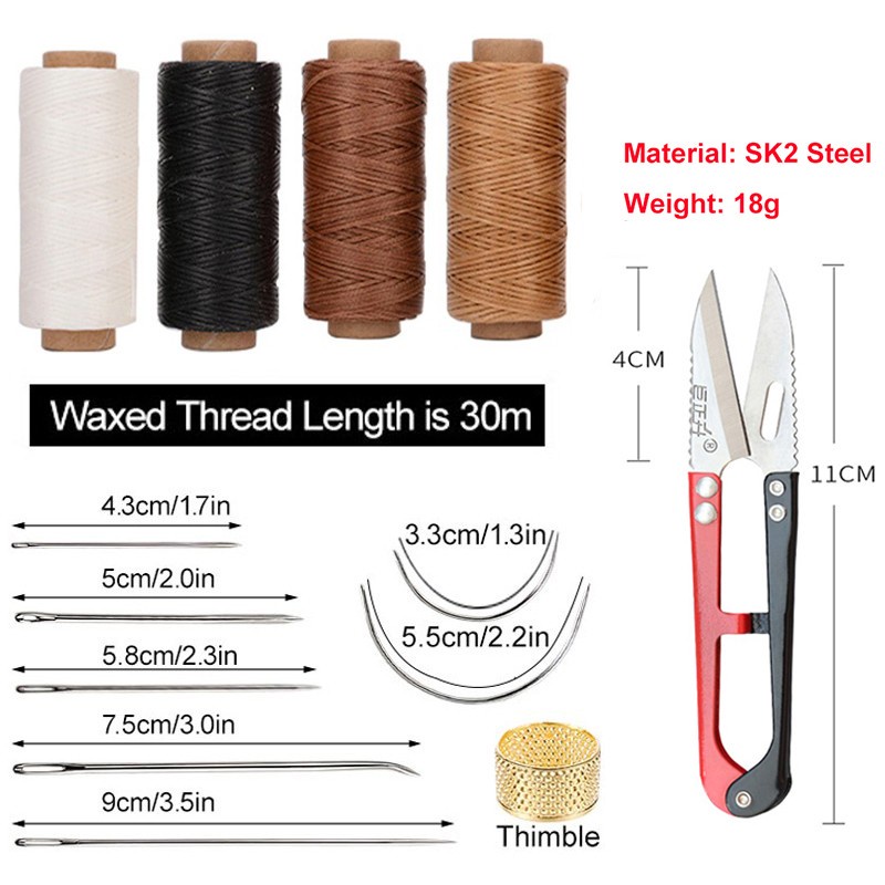 Bộ Dụng Cụ May Vá Đồ Da Thủ Công Kèm Kéo Cắt Chỉ Sáp Và 15 Cây Kéo
