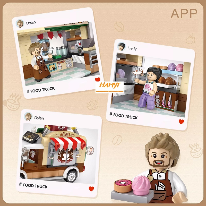 Bộ lắp ráp khối xây dựng building block mini mô hình Coffee truck 1740