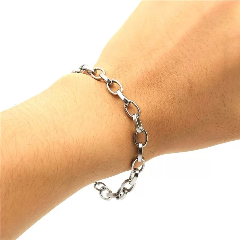 Lắc tay thép titan mắt xích dẹp thời trang Unisex không gỉ phong cách Hàn Quốc