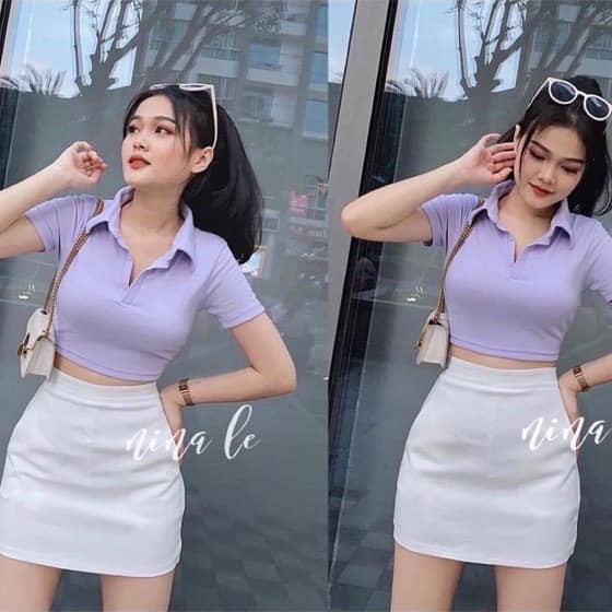 Áo croptop nữ Bingshop - áo croptop polo Unisex cộc tay nhiều màu vải đẹp