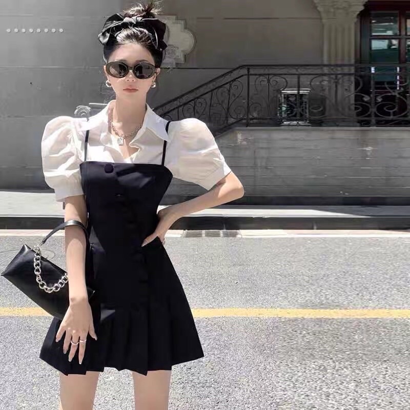 Set yếm Yiyi 2d xếp ly phối sơmi tay ngắn ( có bigsize )