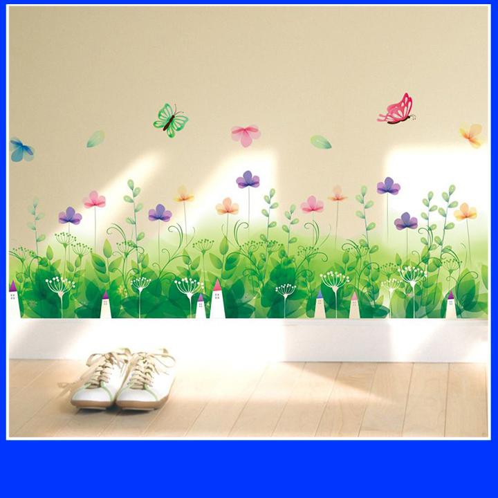 Decal dán Chân tường hoa cỏ xanh 2 - PVC vinyl dài 137 cm - decalhcm
