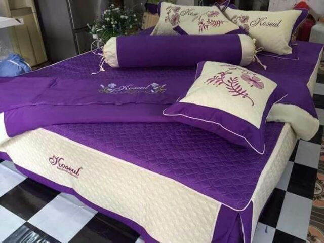 Bộ chăn ga gối satin 7 món trần bông cao cấp m8×2m
