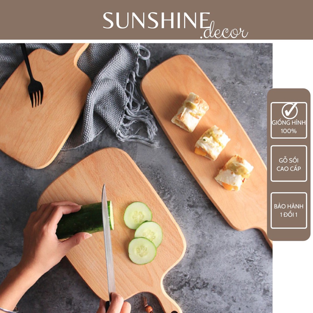Thớt gỗ khay gỗ có tay cầm đựng đồ ăn phụ kiện chụp ảnh decor trang trí bàn ăn