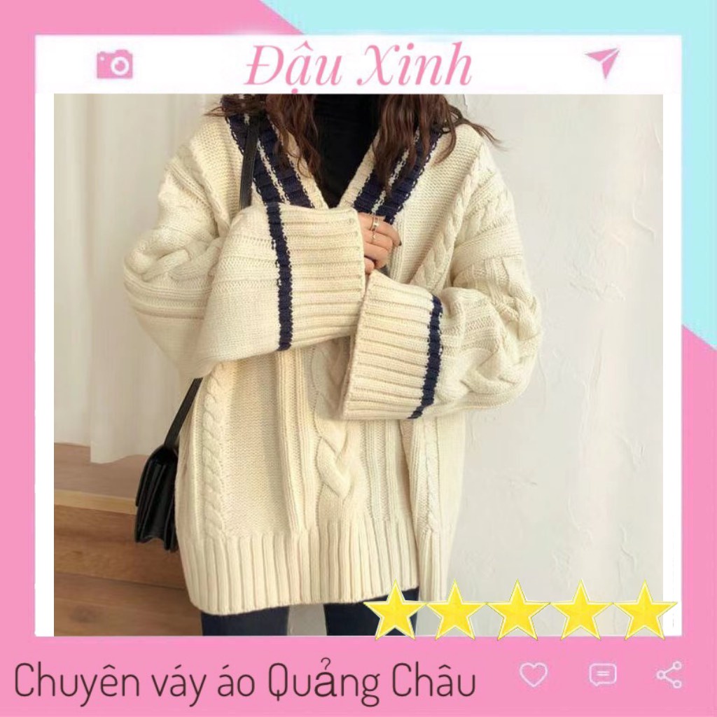 Áo len nữ cổ V dáng rộng hàn quốc tay dài xòe dưới giá rẻ - 219