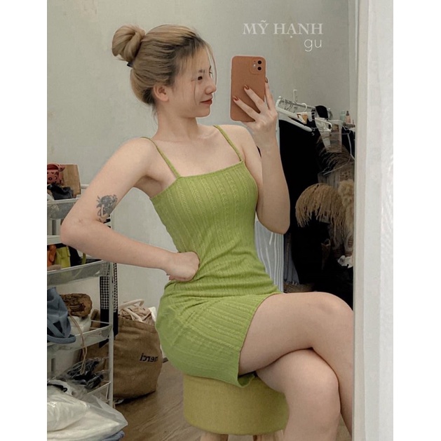 Đầm hai dây nữ len gân cao cấp , đầm body hai dây ôm tôn dáng hàng loại 1 - 25 store