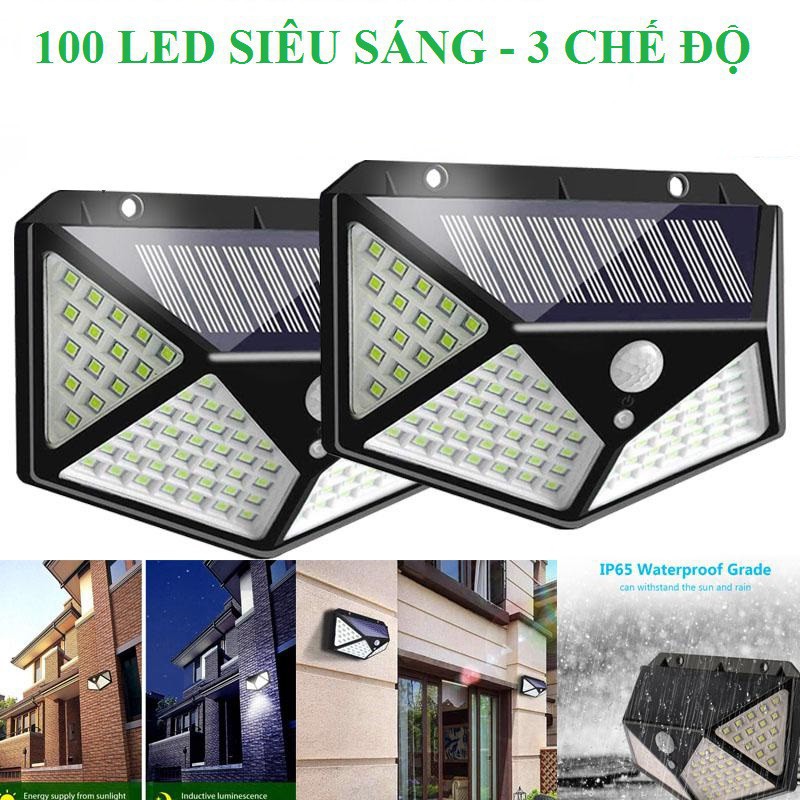 Đèn năng lượng mặt trời cảm biến chuyển động 100 bóng led sạc tích điện chiếu sáng cảm ứng người thông minh PT10